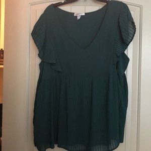 Green Flutter Sleeve Blouse